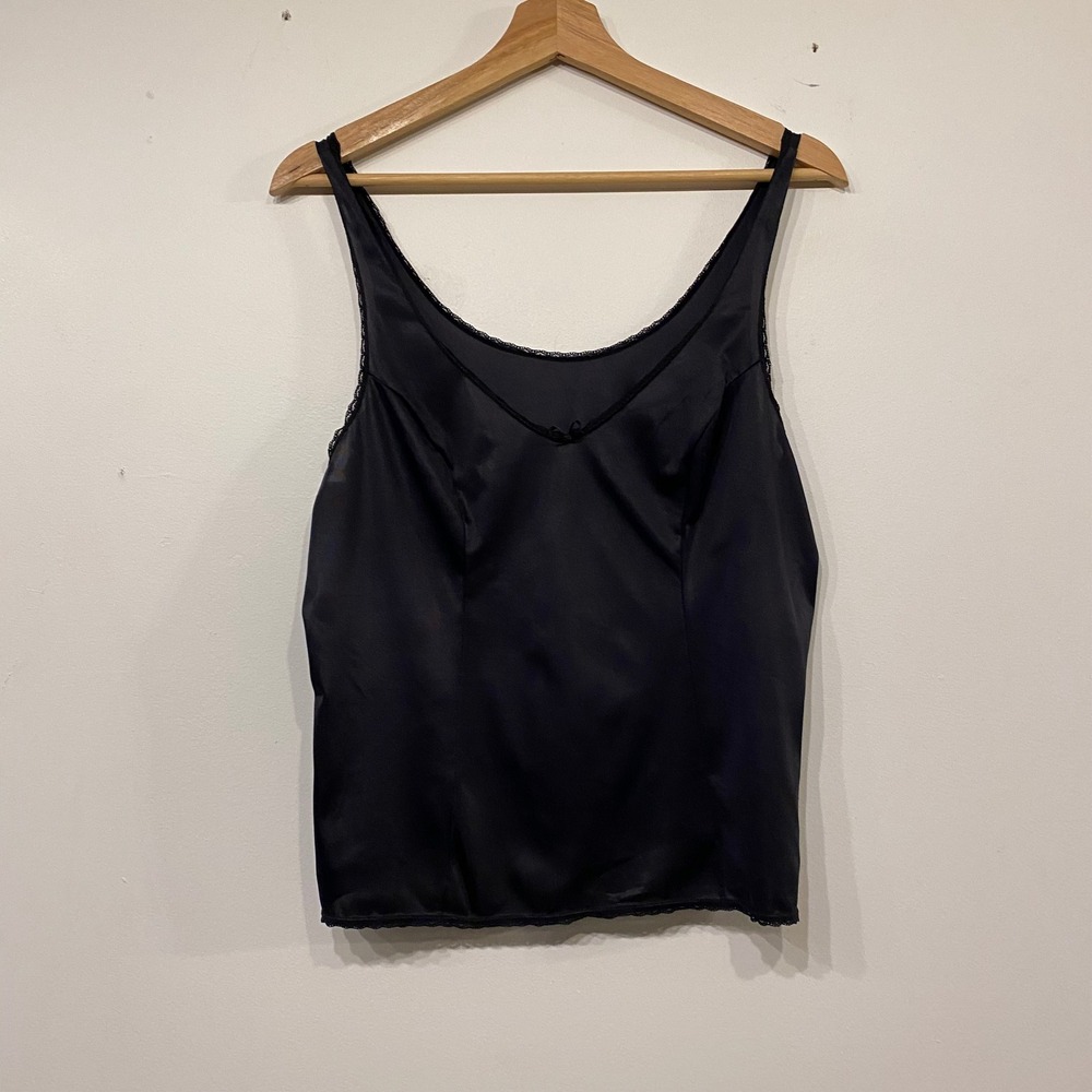 Vassarette Black Lace Trim Camisole Tank Top Vintage Style Size M/40